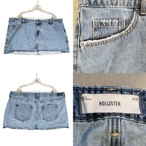 Hollister Skirt Denim Light Wash Micro Mini Raw Hem Women’s Plus Size 35 W
